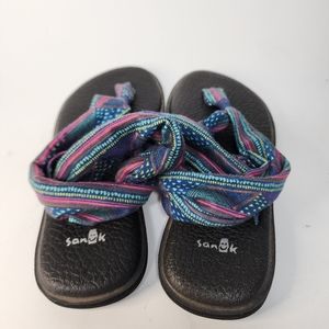 Sanuk Women's Sandal Yoga Sling Navy Multi Geometric Stripes 1020239 Size 7